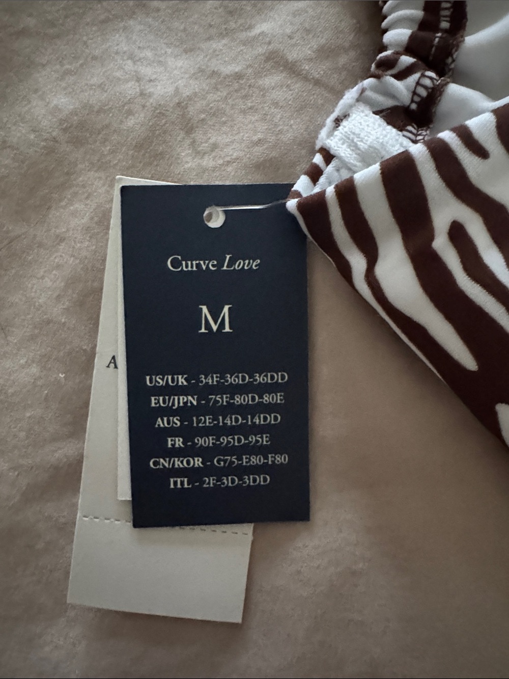 NWT Abercrombie & Fitch Brown and White Zebra Print Bikini Top Curve Love M - Picture 9 of 10